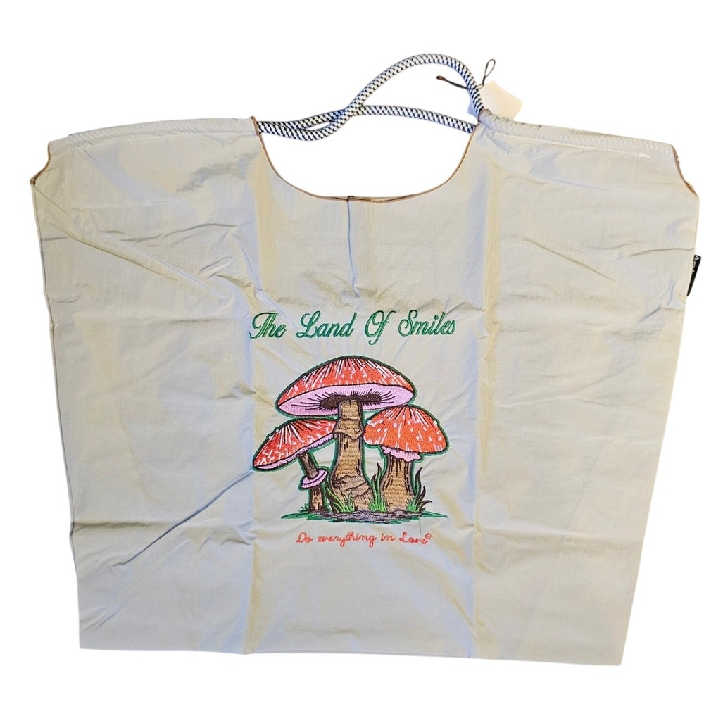 Do Everything In Love Mushroom Tote Bag Beige Nylon Land Of Smiles‎ Rope Handle